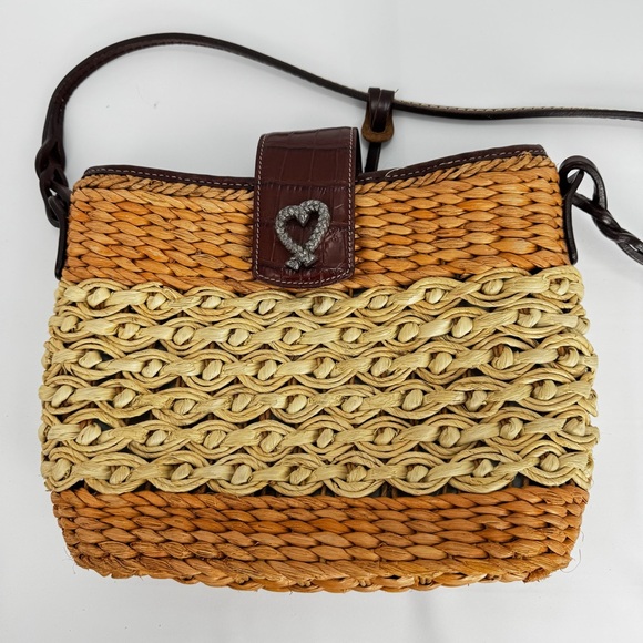 Brighton Wicker Women's Handbag Beige Croc Embossed Leather Heart Charm Purse - Picture 2 of 16